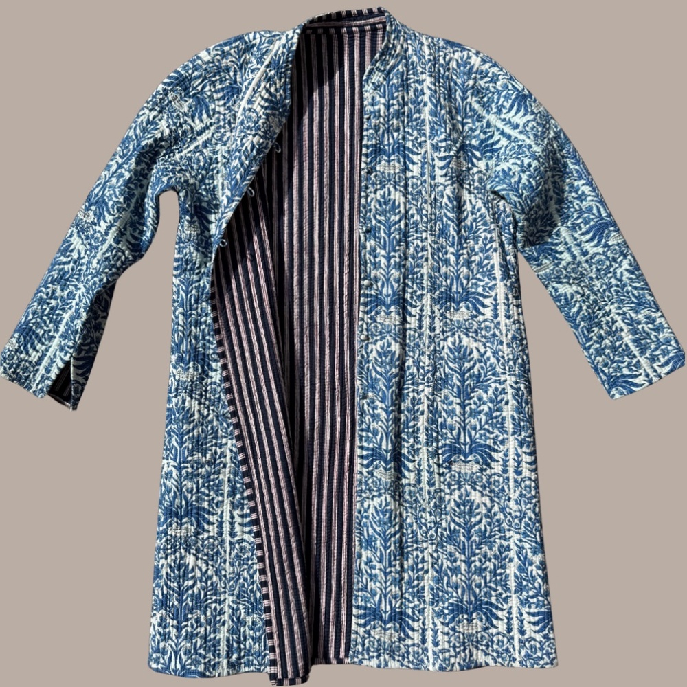 Quilted Reversible Mid-Length Jacket Stripes & Fl… - image 4